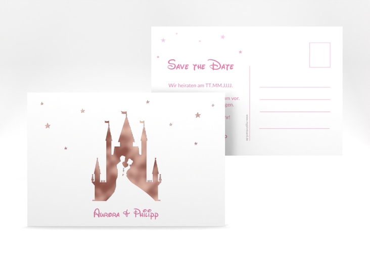 Save the Date-Postkarte Castle A6 Postkarte rosa rosegold