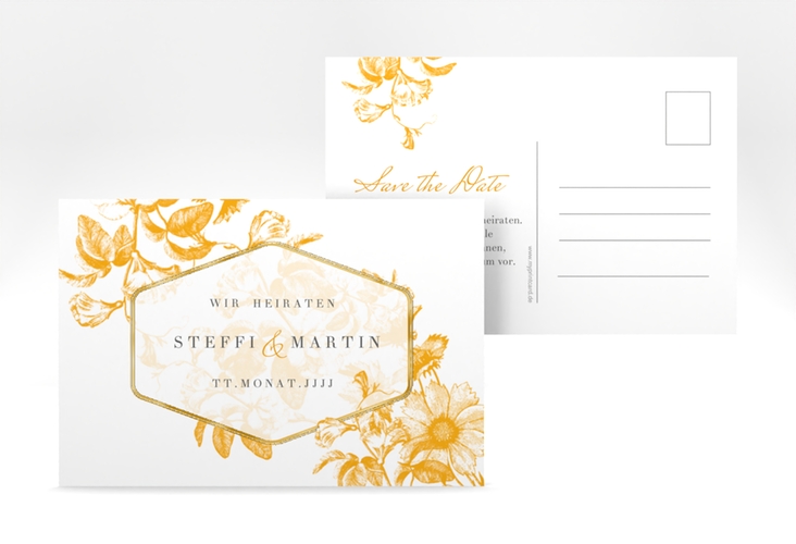 Save the Date-Postkarte Magnificent A6 Postkarte gelb gold