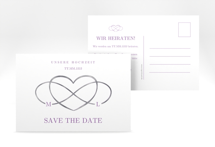 Save the Date-Postkarte Infinity A6 Postkarte lila silber