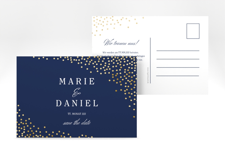 Save the Date-Postkarte Glitter A6 Postkarte blau gold