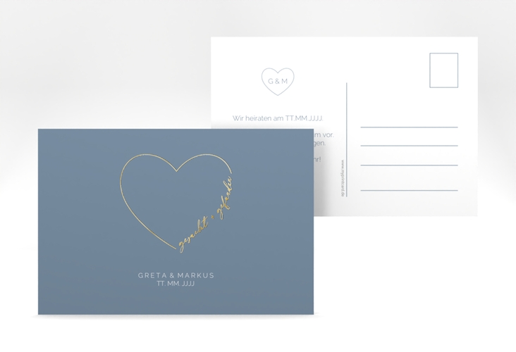 Save the Date-Postkarte Lebenstraum A6 Postkarte blau gold