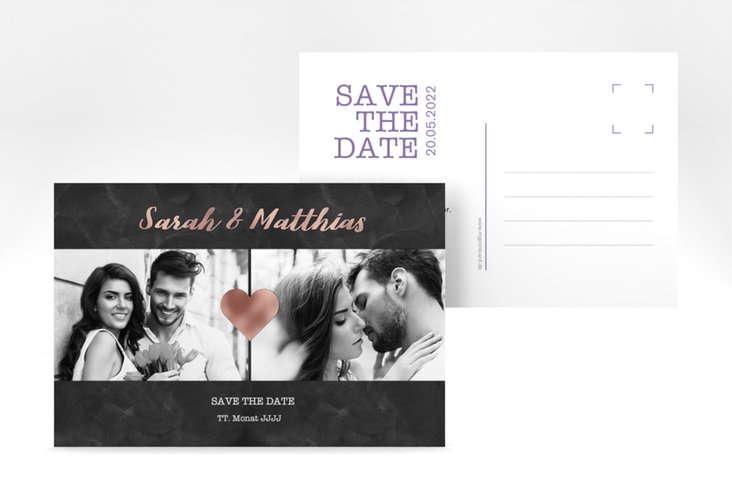 Save the Date-Postkarte Sparkly A6 Postkarte lila rosegold