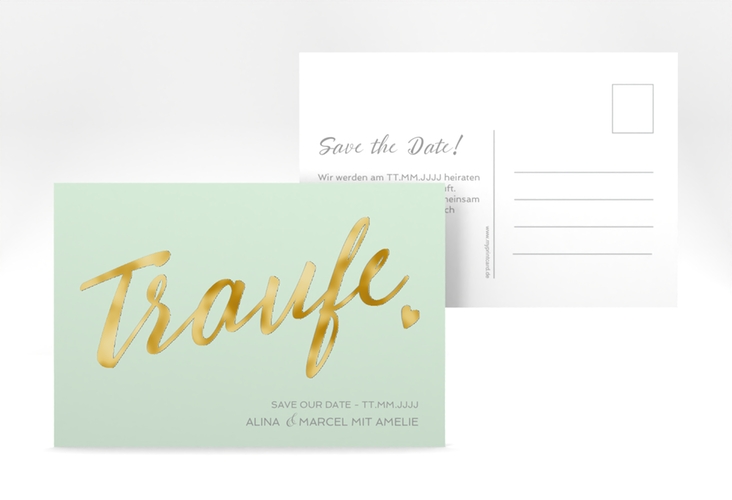 Save the Date-Postkarte Traufe A6 Postkarte mint gold