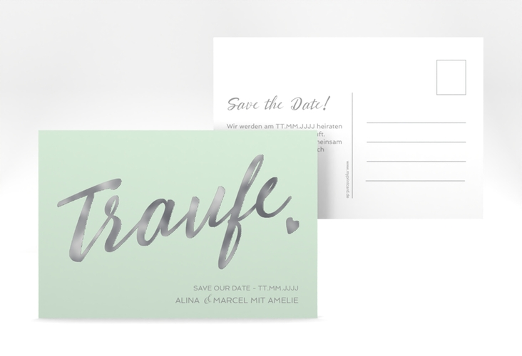 Save the Date-Postkarte Traufe A6 Postkarte mint silber