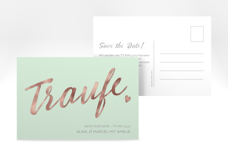 Save the Date-Postkarte Traufe A6 Postkarte mint rosegold