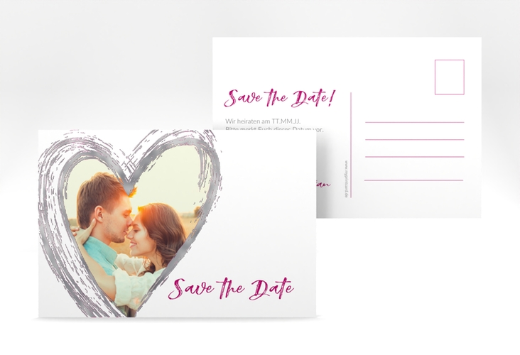 Save the Date-Postkarte Liebe A6 Postkarte pink silber