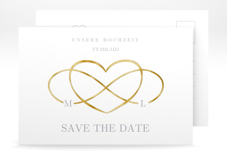 Save the Date-Postkarte Infinity A6 Postkarte grau gold