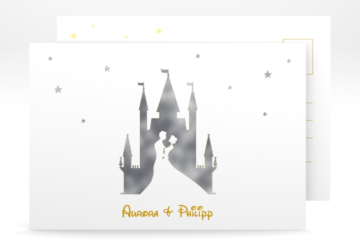 Save the Date-Postkarte Castle A6 Postkarte gold silber