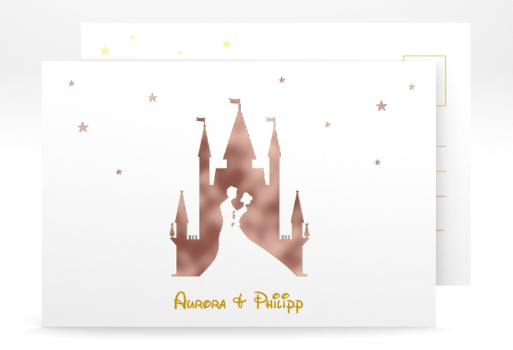 Save the Date-Postkarte Castle A6 Postkarte gold rosegold