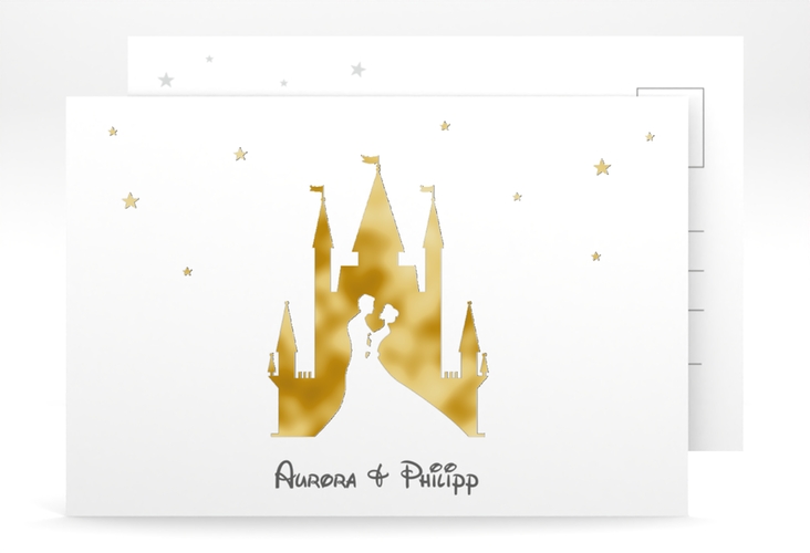 Save the Date-Postkarte Castle A6 Postkarte grau gold