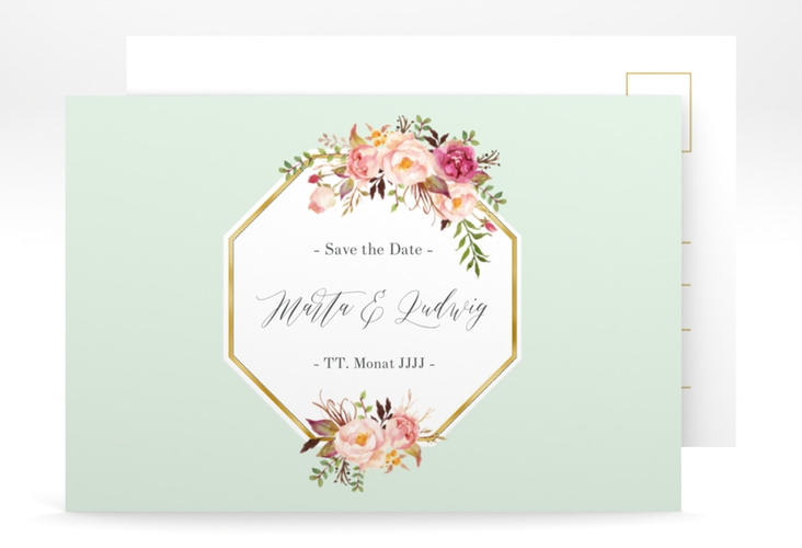 Save the Date-Postkarte Prachtvoll A6 Postkarte mint gold