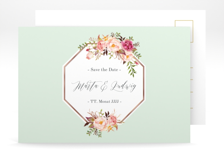 Save the Date-Postkarte Prachtvoll A6 Postkarte mint rosegold