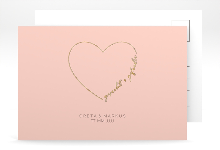 Save the Date-Postkarte Lebenstraum A6 Postkarte rosa gold