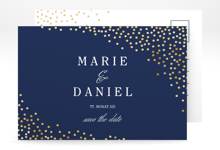 Save the Date-Postkarte Glitter A6 Postkarte blau gold