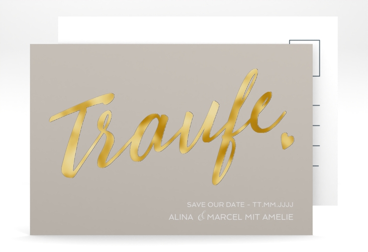 Save the Date-Postkarte Traufe A6 Postkarte grau gold