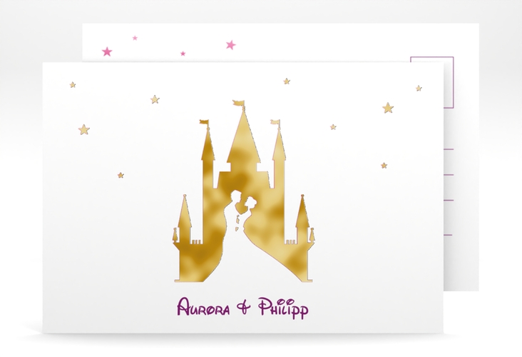 Save the Date-Postkarte Castle A6 Postkarte pink gold