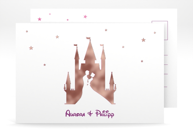 Save the Date-Postkarte Castle A6 Postkarte pink rosegold