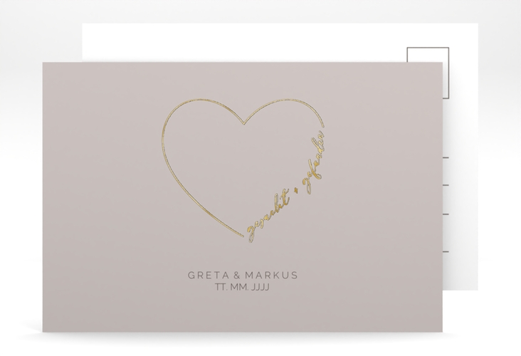 Save the Date-Postkarte Lebenstraum A6 Postkarte grau gold