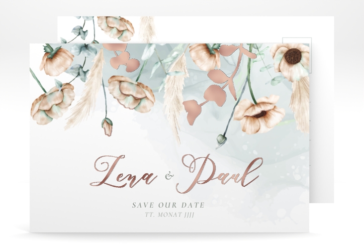 Save the Date-Postkarte Anemone A6 Postkarte mint rosegold