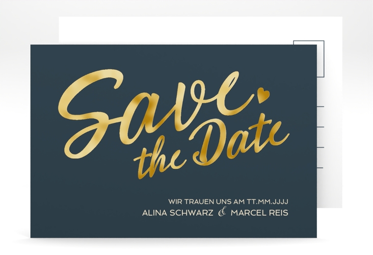 Save the Date-Postkarte Glam A6 Postkarte blau gold