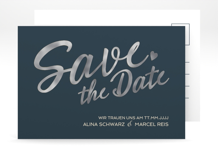 Save the Date-Postkarte Glam A6 Postkarte blau silber