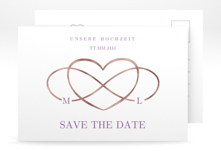 Save the Date-Postkarte Infinity A6 Postkarte lila rosegold