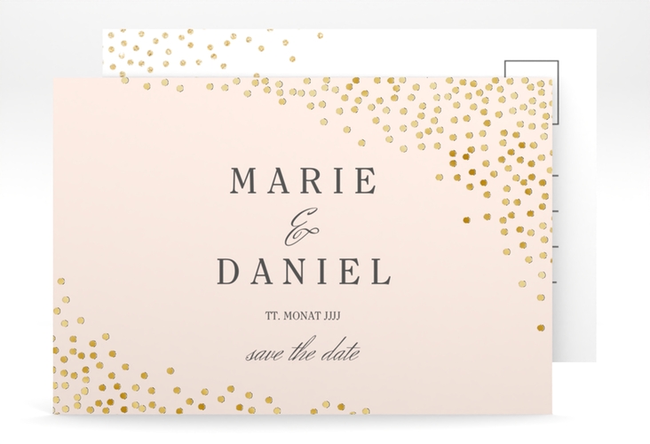 Save the Date-Postkarte Glitter A6 Postkarte rosa gold