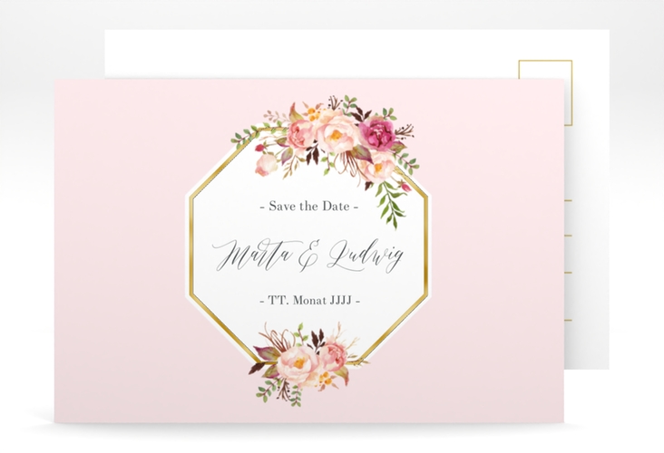 Save the Date-Postkarte Prachtvoll A6 Postkarte rosa gold