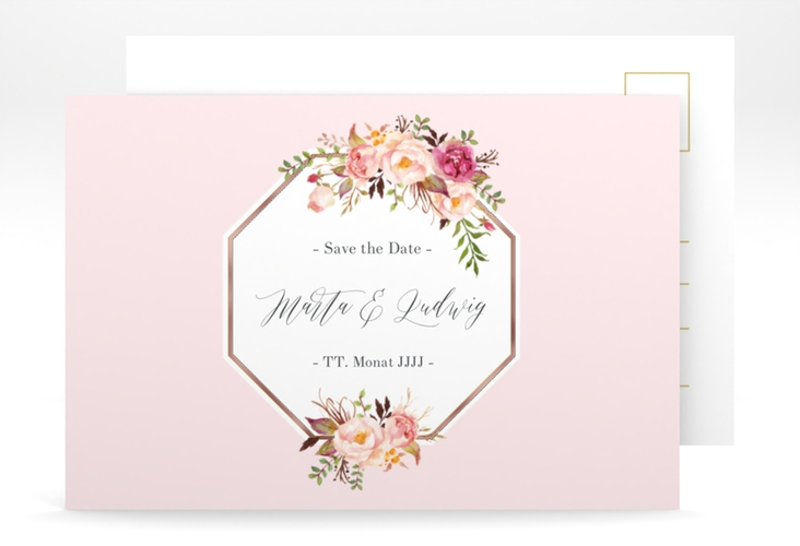 Save the Date-Postkarte Prachtvoll A6 Postkarte rosa rosegold