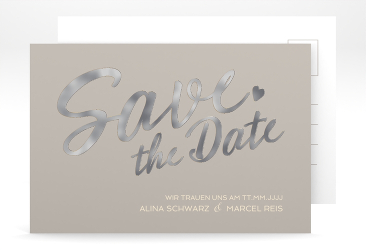 Save the Date-Postkarte Glam A6 Postkarte grau silber