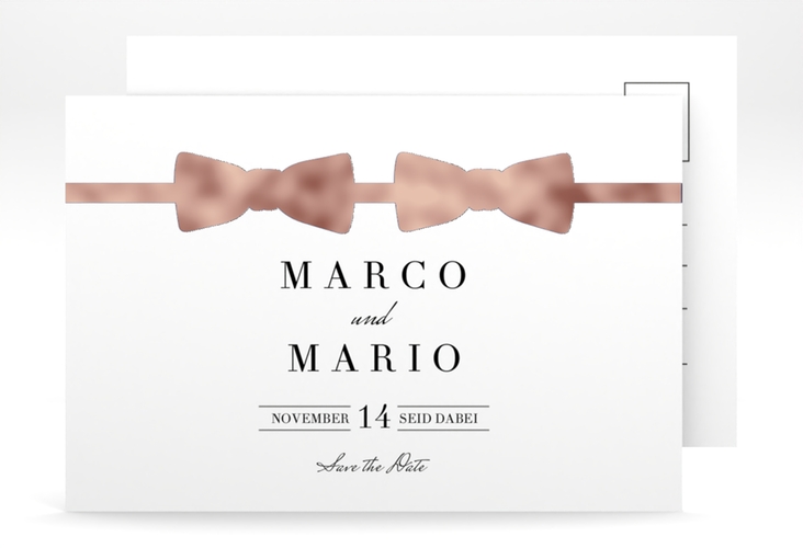 Save the Date-Postkarte Suits A6 Postkarte blau rosegold