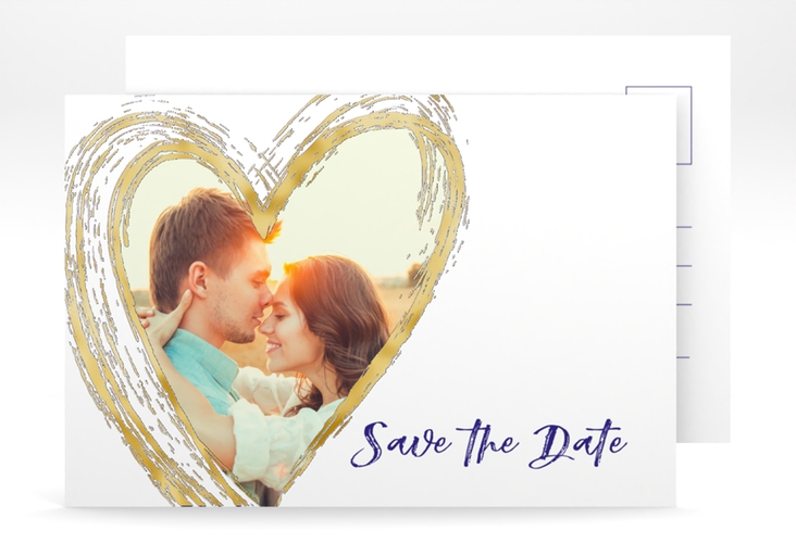 Save the Date-Postkarte Liebe A6 Postkarte blau gold