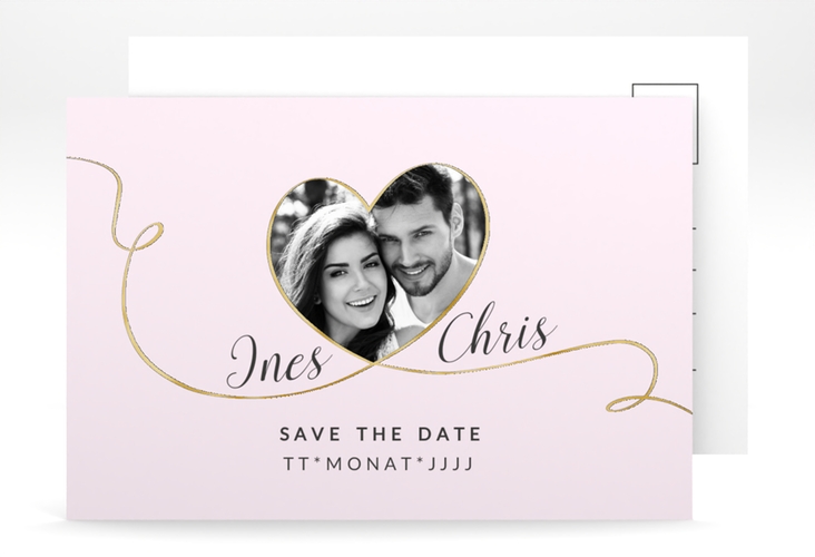 Save the Date-Postkarte Dolce A6 Postkarte rosa gold