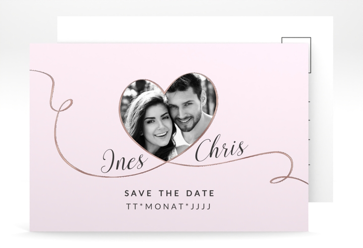 Save the Date-Postkarte Dolce A6 Postkarte rosa rosegold