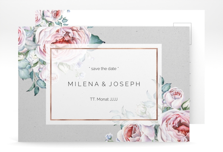 Save the Date-Postkarte Embrace A6 Postkarte grau rosegold