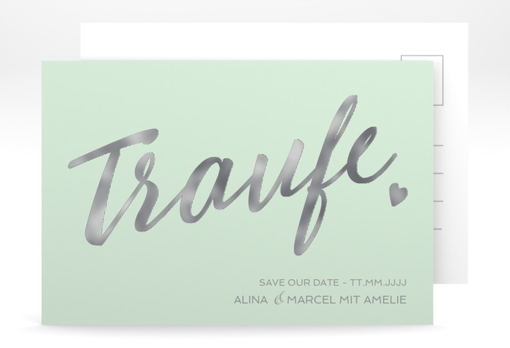 Save the Date-Postkarte Traufe A6 Postkarte mint silber