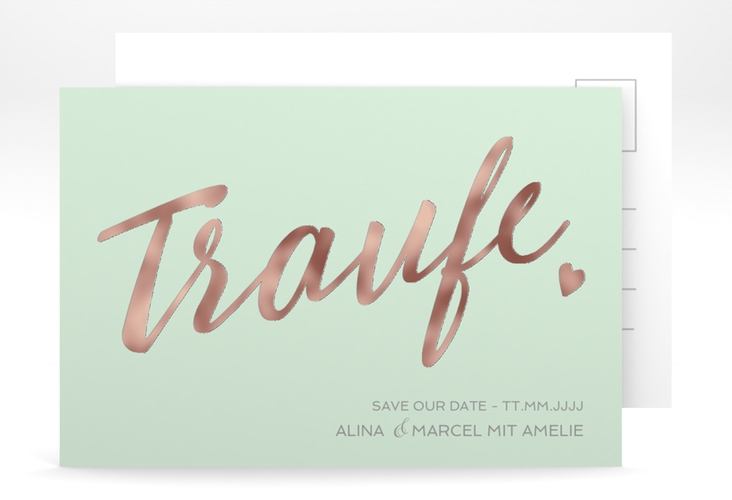 Save the Date-Postkarte Traufe A6 Postkarte mint rosegold