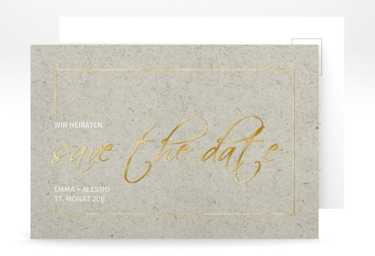 Save the Date-Postkarte Simple Line A6 Postkarte grau gold