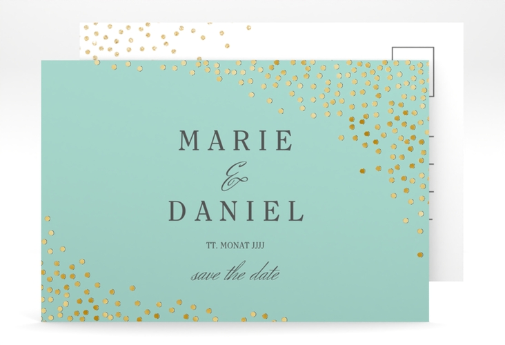 Save the Date-Postkarte Glitter A6 Postkarte mint gold