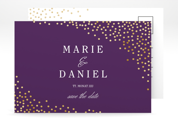 Save the Date-Postkarte Glitter A6 Postkarte lila gold