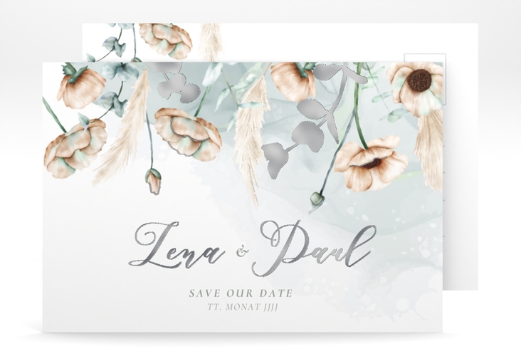 Save the Date-Postkarte Anemone A6 Postkarte mint silber