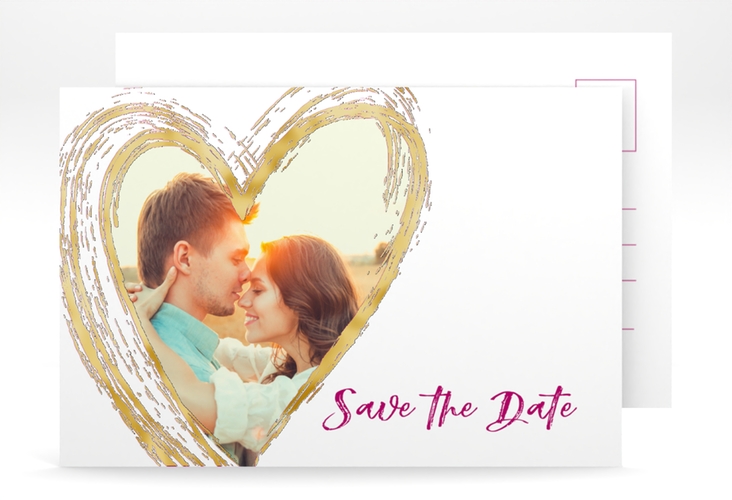 Save the Date-Postkarte Liebe A6 Postkarte pink gold