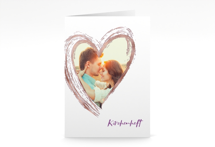 Kirchenheft Hochzeit Liebe A5 Klappkarte hoch lila rosegold