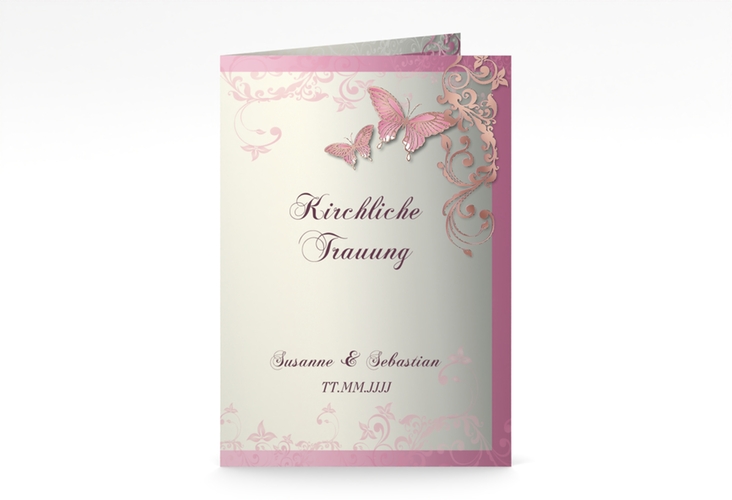 Kirchenheft Hochzeit Toulouse A5 Klappkarte hoch rosa rosegold