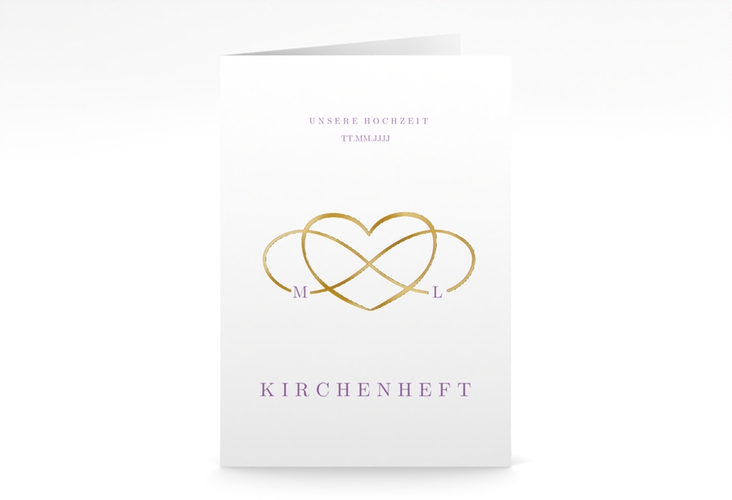 Kirchenheft Hochzeit Infinity A5 Klappkarte hoch lila gold