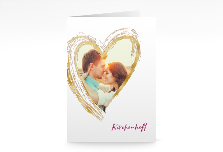 Kirchenheft Hochzeit Liebe A5 Klappkarte hoch pink gold