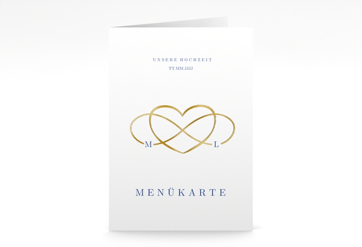 Menükarte Hochzeit Infinity A5 Klappkarte hoch blau gold