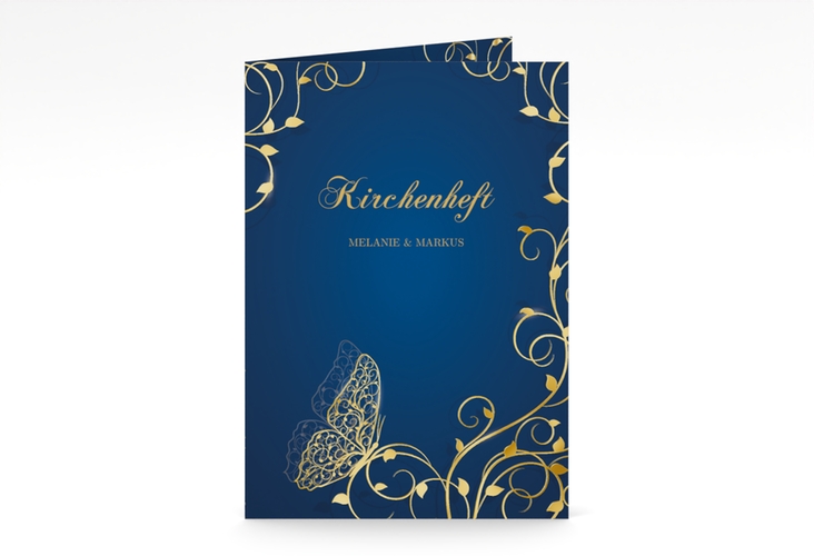 Kirchenheft Hochzeit Eternity A5 Klappkarte hoch blau gold