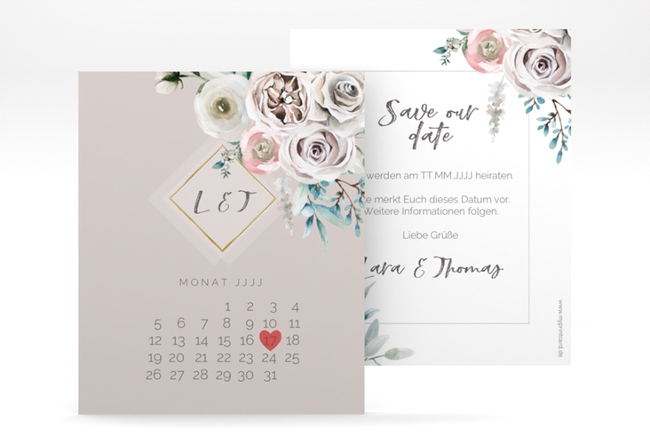 Save the Date-Kalenderblatt Romance Kalenderblatt-Karte rosa gold