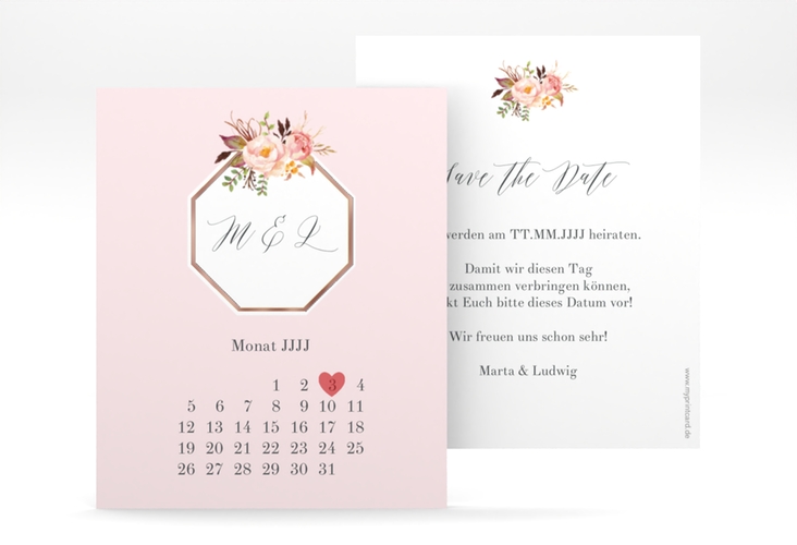 Save the Date-Kalenderblatt Prachtvoll Kalenderblatt-Karte rosa rosegold